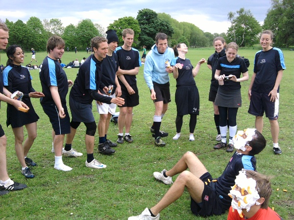 Photo of the team throwing wotsits at Pedro